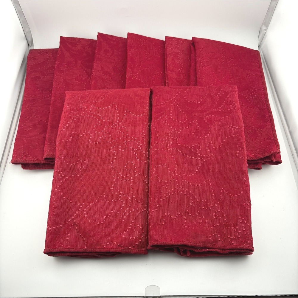 Set of 8 Red‎ Damask Floral Scroll Cloth Napkins Christmas Holiday Dining